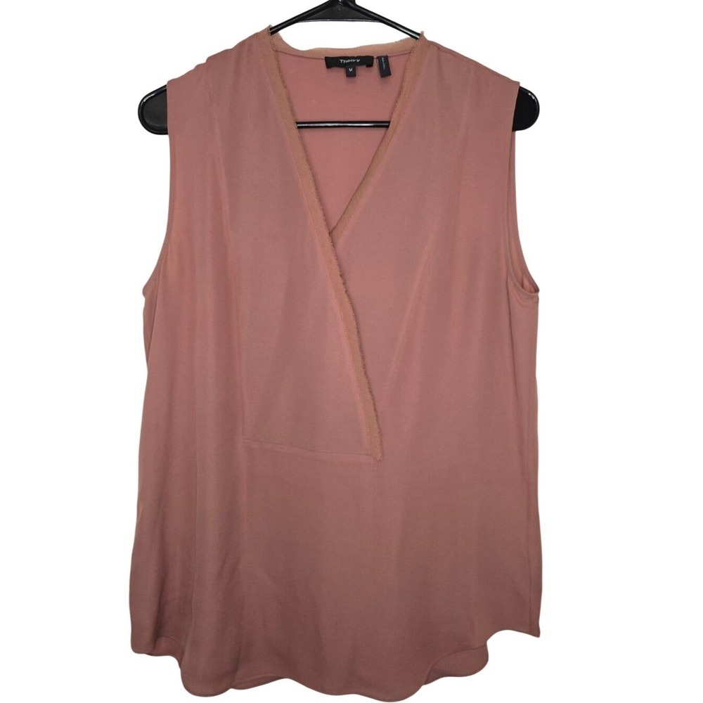 Theory Women's Rose Pink Taneah Double GGT Silk V-Neck Sleeveless Blouse Size‎ M - Picture 5 of 8